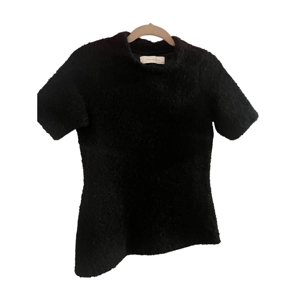 Zara Collection Black Fuzzy Short Sleeve Sweater